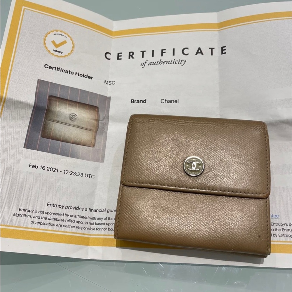 Chanel CC button compact trifold wallet